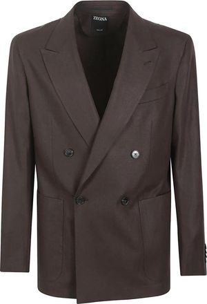 Ermenegildo Zegna Linnen Blazer - Heren - Blazers - Bruin - XL - Linnen - Jassen