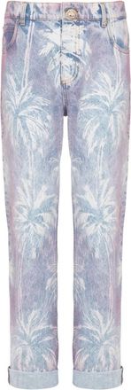 Balmain Palm Tree Denim Boyfriend Jeans - Dames - Cropped Jeans - Blauw - M - Denim - Jeans