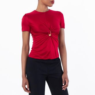 Versace Safety Pin Gathered Viscose Top, Brand Size 40 ( US Size 4 )