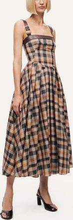 Nocturne Plaid Pleated Maxi Dress with Faux Leather Belt in Multi-Colored at Nordstrom, Size Medium Eu