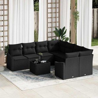 vidaXL Conjunto De Sof&aacute; De Jard&iacute;n Manual 9 Pcs Negro 55 X 55 X 37 Cm Vidaxl