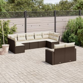 vidaXL Set De Sof&aacute;s De Jard&iacute;n 9 Pzas Y Cojines Rat&aacute;n Sint&eacute;tico Marr&oacute;n Vidaxl