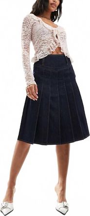 Urban Revivo Denim Pleated Skirt In Indigo Blue