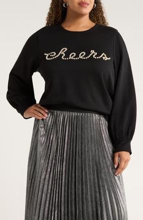 Caslon Grethen Cheers Balloon Sleeve Sweatshirt in Black Cheers Ember at Nordstrom Rack, Size 1 X