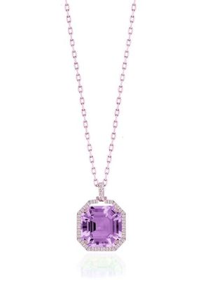 Goshwara Gossip Asscher Cut Stone & Pav&eacute; Diamond Pendant Necklace in Lavender at Nordstrom, Size 16