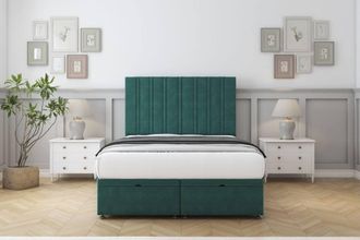 Comfort Beds Lorenzo Plush Ottoman Bed Set With 54 Floor Standing Headboard in Emerald | Size: Single