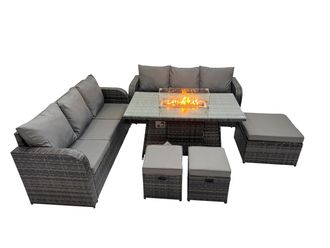 Fimous Garden Rattan 3 Seater Sofa with 3 Stools Dark Grey Mixed