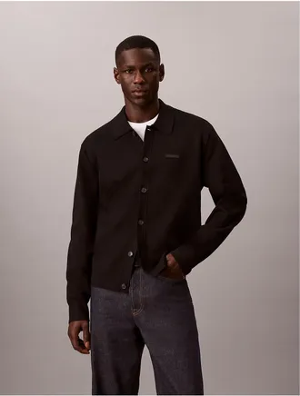 Calvin Klein Mens Tech Knit Button-Down Polo Sweater - Black - XL