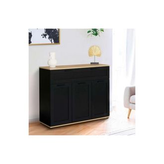 IDMarket Idmarket - vito Aparador de 3 puertas con 1 cajón negro y tapa de madera de 100 cm