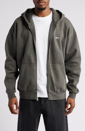 Obey Lowercase Pigment Zip Hoodie in Pigment Digital Black at Nordstrom, Size X-Large