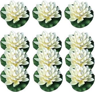 OEM Flores De Loto Artificiales Flotantes De Espuma Con Adornos De Nen&uacute;fares, Color Blanco Marfil, Perfectas Para Patio, Estanque, Piscina, Acuario, Hogar