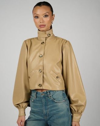 WeWoreWhat Balloon Sleeve Stand Collar Jacket in Taupe at Nordstrom, Size X-Small