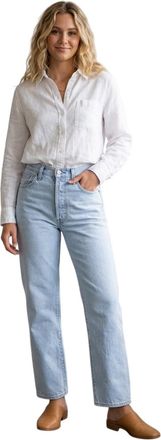 Levi's Damesjeans met hoge taille en rechte pijpen, met ribpatroon op de borstkas (Ojai Shore)