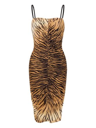 Moschino Midi-jurk met zebraprint - Bruin
