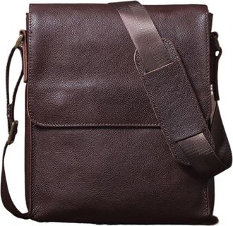 Generic Shoulder Sling Bag Mens Leather Crossbody Retro Flap Messenger(Dark Coffee)