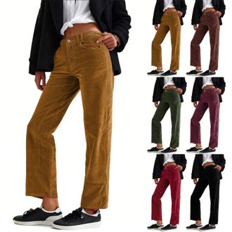 Generic Womens Corduroy Trousers Casual Mid Rise Straight Leg Corduroy Cropped Trousers Comfy Stretch Cord Lounge Pants Fall Winter Baggy Office Work Pants wi