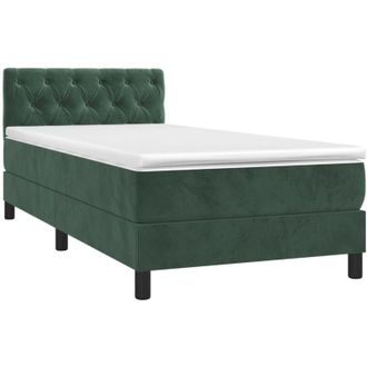 vidaXL Cama Box Spring Colch&oacute;n Y Led Terciopelo Verde Oscuro 80x200 Cm Vidaxl