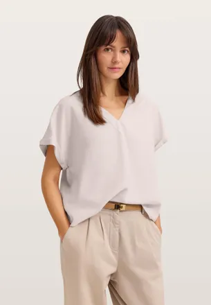Bugatti Damen Blouse met korte mouwen en V-hals van licht modal