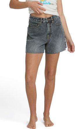 Billabong Riley Raw Hem High Waist Denim Shorts in Black Water at Nordstrom, Size 28