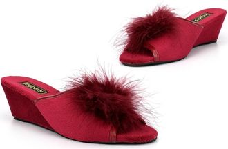 Generic Womens Jewelled Rosette Boa Wedge Mule Slippers Size 6 Ladies Wedge Heel Slippers Size 5 Ladies Mule Slipper Womens Wedges Slipper Mules Sizes 3-8 Red