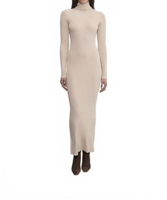 Enza Costa Silk Sweater Rib Ankle Turtleneck Dress In Jute
