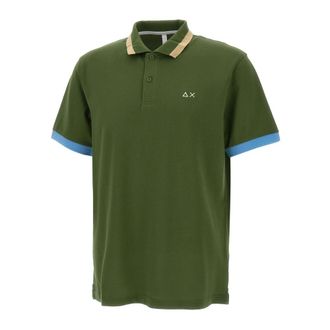 Sun 68 Polo Shirts, male, Green, Size: 2XL Polo with big stripes on collar