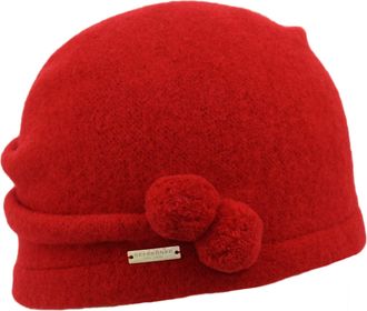Seeberger Womens Boiled Wool Beanie Hat | Walkbeanie with Mini Pompom | One Size | Autumn/Winter, Red Fire, One Size