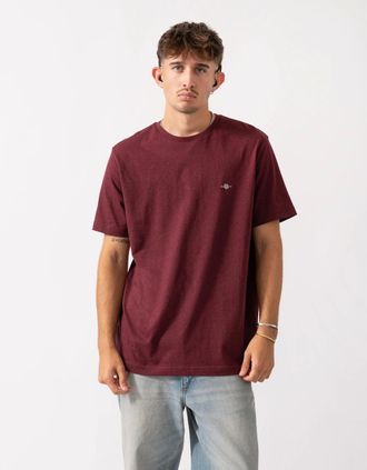 GANT Mens GANT Mens Regular Fit Short Sleeve Shield Logo T-Shirt - 677 Bordeaux Melange - Red - Size: 42