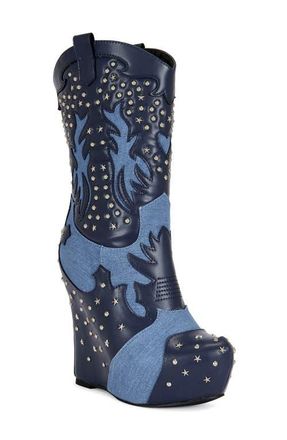 Azalea Wang Callia Platform Western Boot in Denim at Nordstrom, Size 6.5