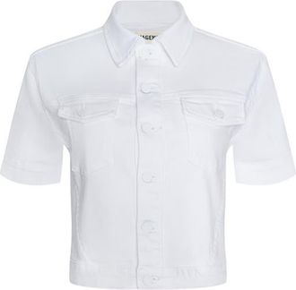 L'agence Kirstie Short Sleeve Crop Denim Jacket in Blanc at Nordstrom, Size Xx-Large