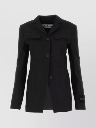 Off-white belted waist structured wool blazer