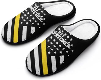 Generic 911 Dispatcher Flag Funny Mens Cotton Slippers Soft Non-Slip Rubber Sole House Slipper Indoor Outdoor