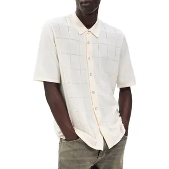 Rag & Bone Dalton Wool Blend Short Sleeve Knit Button-Up Shirt in Ivory at Nordstrom Rack, Size Medium
