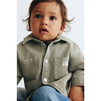 H&M Cotton Twill Overshirt in Light Dusty Green at Nordstrom, Size 12-18M