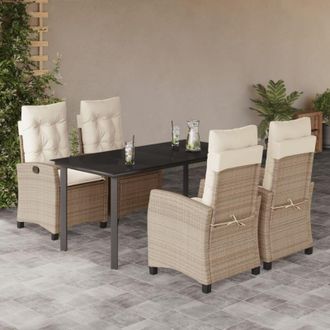vidaXL Set Comedor De Jard&iacute;n 5 Pzas Con Cojines Rat&aacute;n Sint&eacute;tico Beige Vidaxl