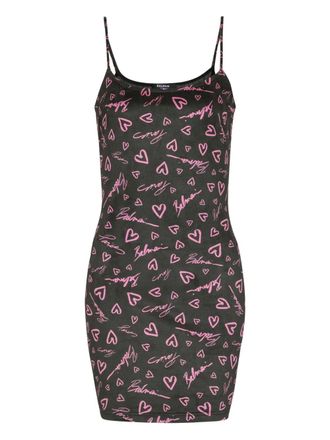 Balmain Crush-print mini dress - women - Polyester/Elastane - 36 - Black