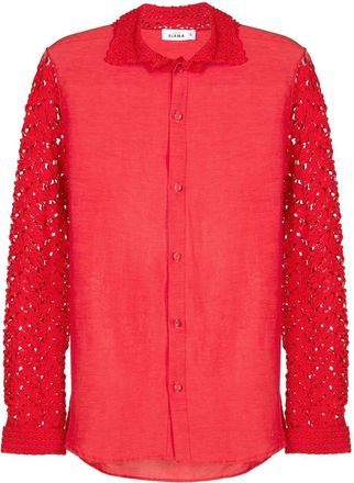 Amir Slama floral-lace detail shirt - women - Linen/Flax - GG - Red
