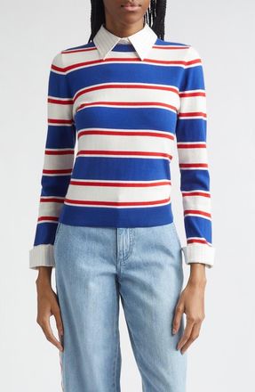 Alice & Olivia Porla Collared Stripe Cotton Blend Sweater in Americana Stripe at Nordstrom, Size X-Small