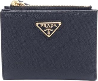 Prada Pre-owned Wallets, female, Black, Size: ONE SIZE Pre-owned Saffiano Triang Leather Wallet