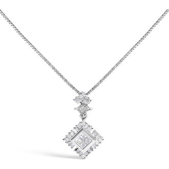 House of Brilliance 10K White Gold 1/2 Cttw Princess Cut Rhombus Drop Pendant Necklace at Nordstrom