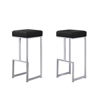 Best Master Furniture Dorrington Modern Faux Leather Backless Bar Stool in Black/Silver (Set of 2)