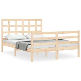 Berkfield Home Bed Frame with Headboard Double Solid Wood in Tan
