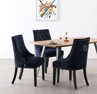 Life Interiors Life Interiors - Comedor Rocco Lux Windsor - Mesa De Comedor De Madera De Roble Y Juego De 4 Sillas De Comedor De Terciopelo Negro - Comedor Cocina