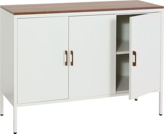 Hhg [nunca Usado] C&oacute;moda Hhg-930, Mueble Aparador Aparador, 3 Puertas Metal 90x120x40cm, Revestido De Melamina, Blanco