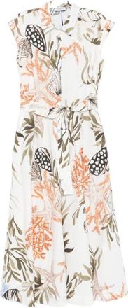 Marella Padana Belted Midi Dress - Dames - Casual kleedjes - Veelkleurig - XL - Katoen - Kleedjes