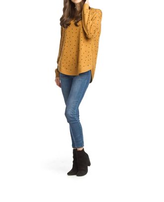 Papillon Polka Dot Knit Sweater With Side Button Details In Mustard