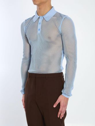 Gucci Mens Technical Mesh Polo Shirt - Light Blue Nylon - Size Medium