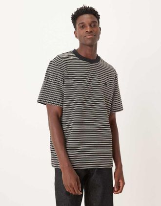 Calvin Klein Jeans T-shirt bianco sporco a righe nere-Marrone