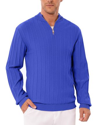 iClosam Mens Long Sleeve Quarter Zip Pullover Causal Regular Fit Stand Collar 1/4 Zip Jumpers