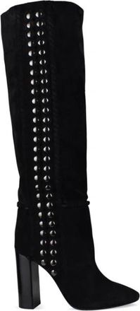 Saint Laurent High Suede Studded Boots - Dames - Laarzen met Hak - Zwart - 37 EU - Su&egrave;de - Schoenen